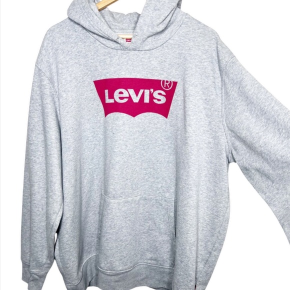 Levi's Unisex Logo Standard Heather Grey Oversized Hoodie Pullover Sweatshirt - Picture 6 of 16